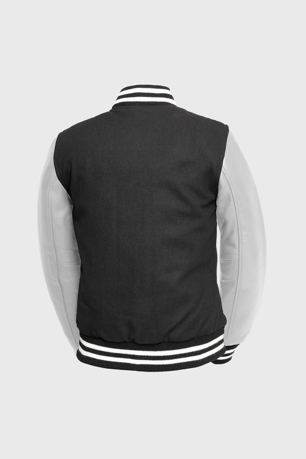 Sarah - Women's Varsity Jacket - White Leather Sleeves First Manufacturing Company