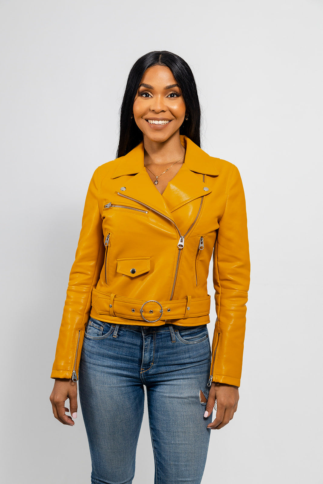 Remy - Women's Vegan Faux Leather Jacket (Mustard) Women's Vegan Faux Leather Jacket Whet Blu NYC